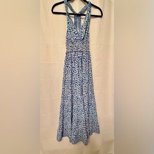 Max Studio Blue and White Floral Halter Maxi Dress